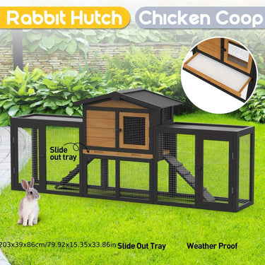 2 Storey Rabbit Hutch Wooden Outdoor Chicken Coop, Pull Out Tray&Easy Clean For Bunnies, Chickens, Guinea Pigs, Rabbit
